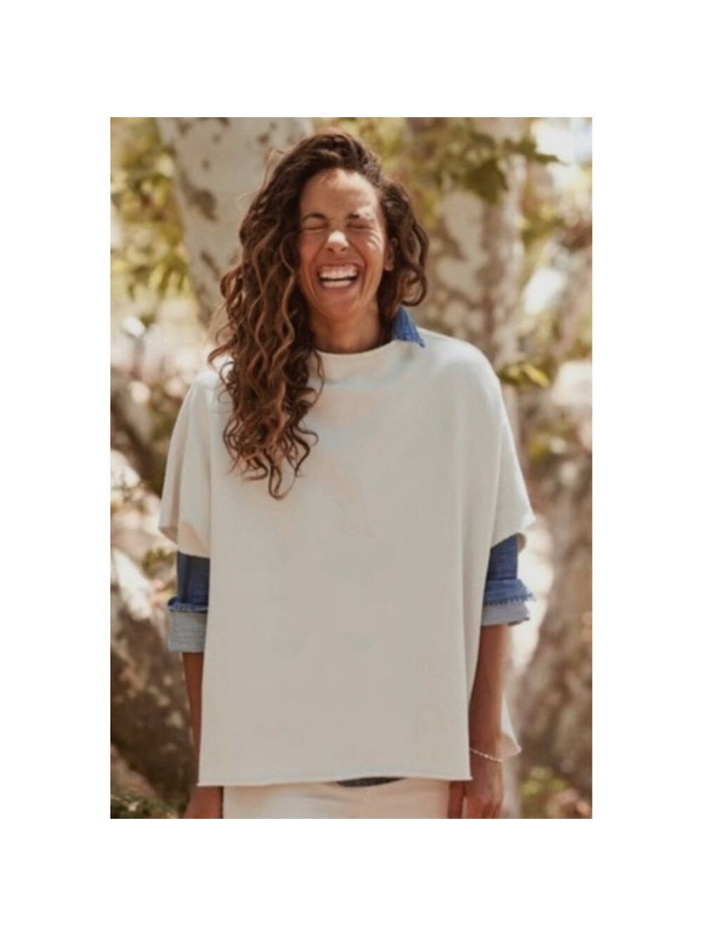 New Frank & Eileen Vintage White/Cream O/S Triple Fleece Capelet Sweatshirt